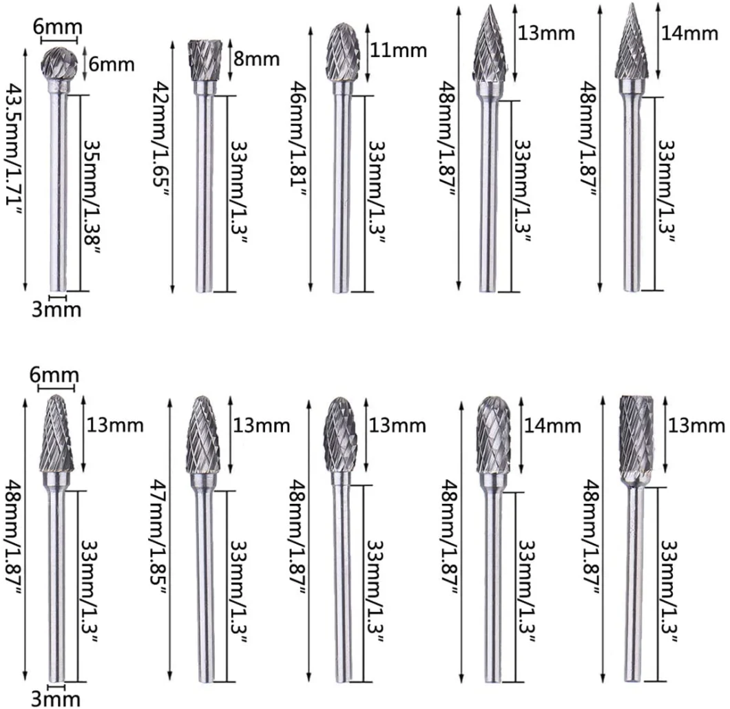 3X6mm Carbide Burrs with Steel Shanks Burr Set Carbide Rotary Engraving Tungsten Carbide Tools 5%